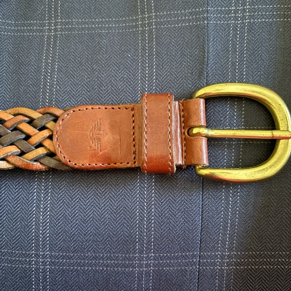 Men’s Braided Genuine Leather Belt with Gold Brass Buckle - Picture 2 of 4